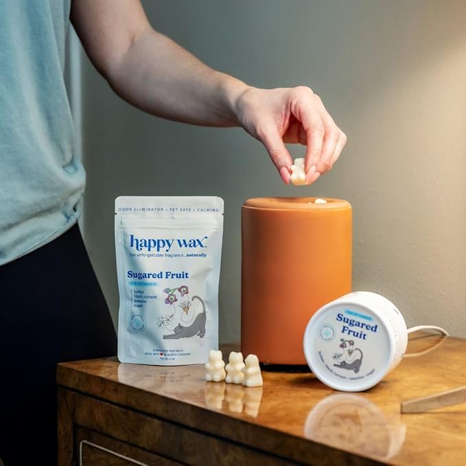 Happy Wax Sugared Fruit Scented Wax Melts for Cat Owners – Odor Eliminating, Calming, Pet-Safe, Non-Toxic, Dye-Free, Perfect for Use with Wax Warmers - 4 oz Pouch