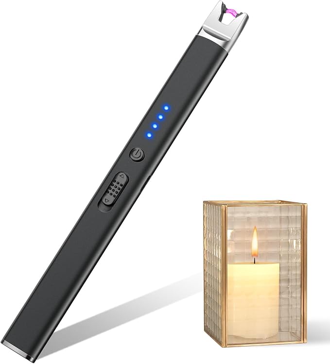 LcFun Candle Lighter Electric USB Rechargeable Plasma Arc Lighter with Safety Lock, Windproof Flameless Long Matches Lighters for Candle, Grill, BBQ, Camping, Gas Stoves