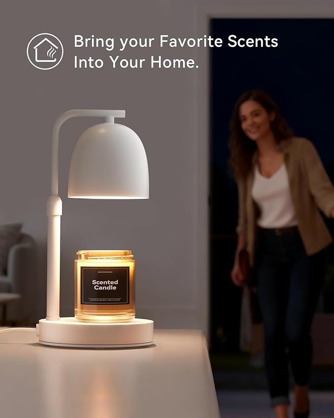 Candle Warmer Lamp with Timer & Dimmable, Adjustable Height White Candle Warmer for Jar Candles, Birthday Gifts for Women & Men, Office Decor, House Warming Gift, Wax Melt Warmer with 2 Bulbs