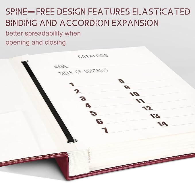 JOYCE Important Document Organizer, 14 Expandable Pockets, 13 Card Slots, for A4 Paper/Letterhead/Cards, with 2 Label Stickers, Suitable for Home, Office, School Use (Rose Red - Leather)