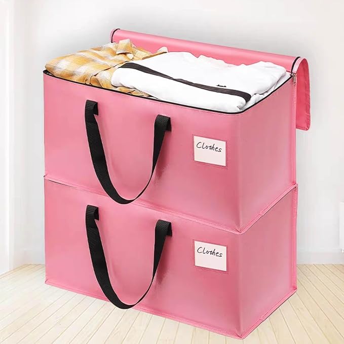 6 Pack Large Moving Bags with Zippers & Carrying Handles, Heavy Duty Storage Tote Moving Boxes，Space Saving(Pink, 6 Pack)