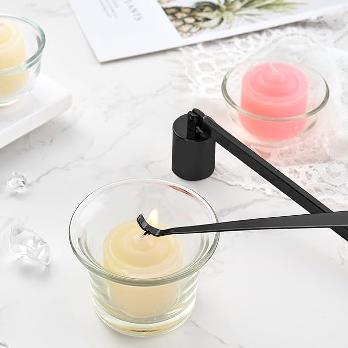 MrMrKura 4 in 1 Candle Accessory Set, Candle Snuffer, Candle Wick Cutter, Candle Dipper, Storage Tray Plate, Candle Care Kit with Velvet Pouch for Candle Lover (Black)