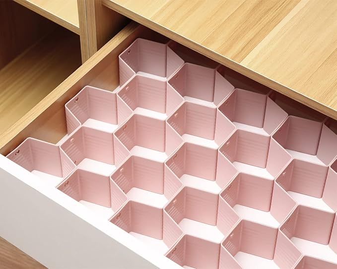 Honeycomb Drawer Divider Suitable for bedroom underwear Socks Cosmetic storage locker sorting 8-piece drawer organizer (Pink)
