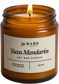 Bare Botanics Yuzu Mandarin 9oz Soy Candle - 100% Plant-Based Fragrance Oils - Premium, Non-Toxic Candle - Softly Scented Natural Soy Wax - Handpoured in WI - 40 Hrs Long Burning & Ready to Gift