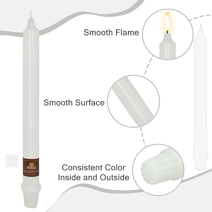 White Taper Candlesticks - Unscented Dinner Candles, 10 Inch Long, 4 PCS Smokeless, Perfect for Christmas & Home Decor