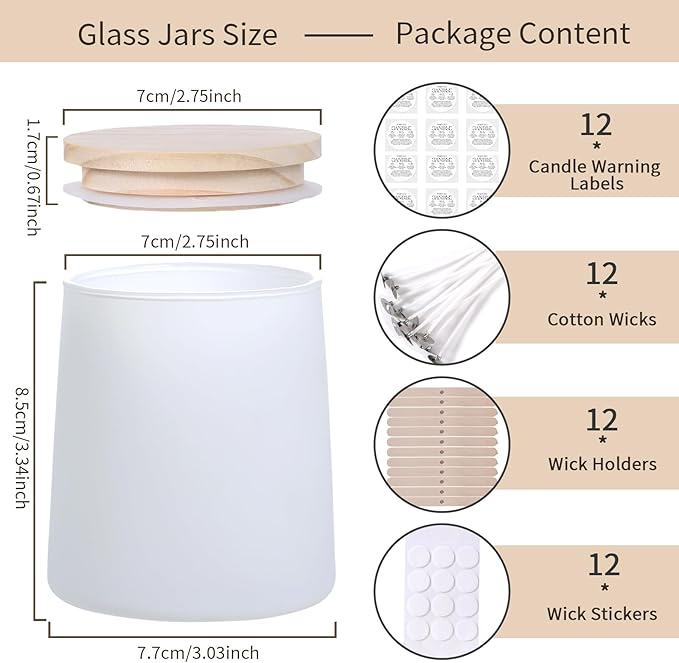 DARJEN 12 Pack Matte White Candle Jars for Making Candles- 9 OZ Empty Glass Candle Making Jars with Making Kits, Candle Making Supplies Candle Containers for Home DIY & GIFS