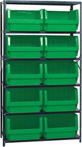 Quantum Storage Systems MSU-543GN Solid Heavy Duty 6 Shelves 10 MAGNUM Green Bins 75" H x 42" W x 18" D