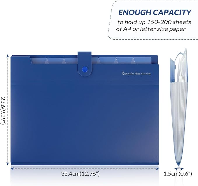 SKYDUE Accordion File Organizer, Expanding File Folder with 8 Pockets, Expandable Document Paper Receipt Organizer, Letter/A4 Size Filing Folder School Office Supplies Blue