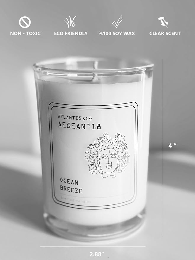 Scented Candle – Ocean Breeze (Aegean'18) – Soy Wax, Long-Lasting Burn, Aromatherapy Candle for Home & Gift – 8 oz – ATLANTIS&CO