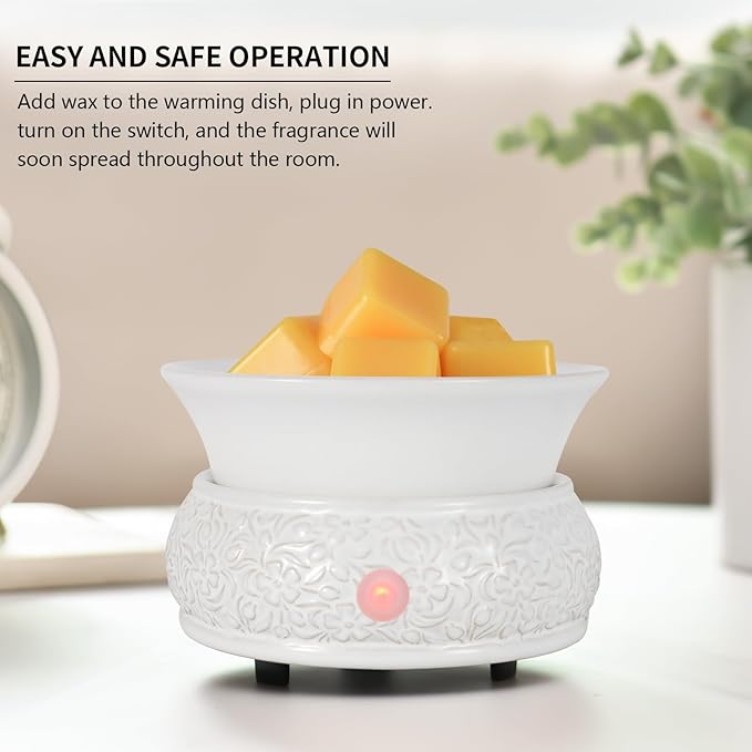 mocosa Wax Melt Warmer for Scented Ceramic Candle Warmer Home Fragrance Wax Burner for Mom Women(White)