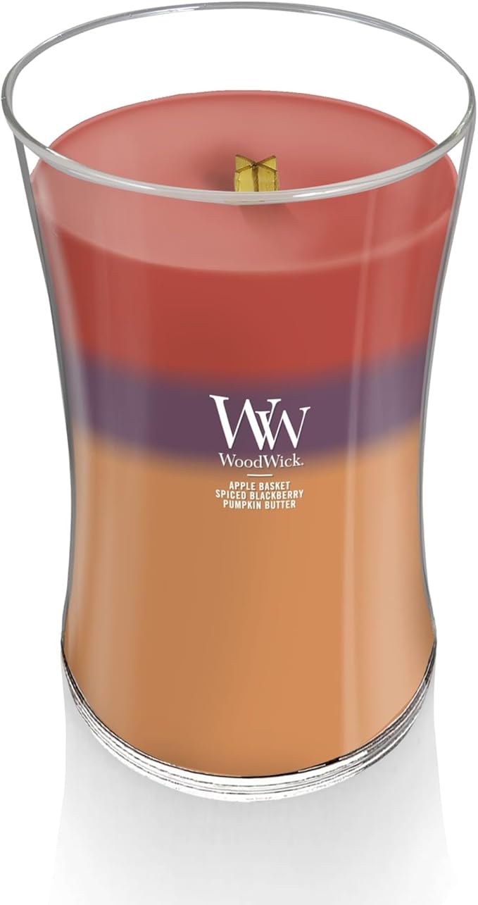 WoodWick Autumn Harvest Holiday Candle Gifts for Women and Men, 21.5 oz Large Hourglass Trilogy Candle with Crackling Wick