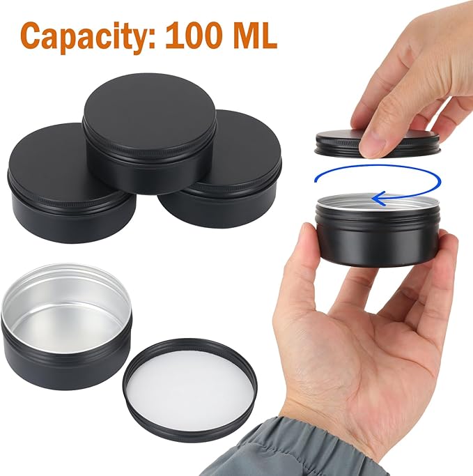 48 Pack 4 oz Black Aluminum Round Tins with Screw Lid, Multipurpose Storage for Candles, Creams, DIY Ointments, Buttons