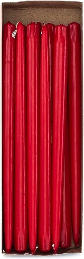 D'light Online Elegant 15" Red Taper Candles, Premium Quality Hand-Dipped Tapered Candles, Dripless and Smokeless and Unwrapped Bulk Pack for Events - Set of 12 (15 Inch, Red)