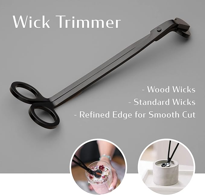 BRIGANTI Candle Accessories Set 4-in-1 Candle Care Essentials Kit - Black | Candle Snuffer with Swivel Head, Wick Trimmer Scissors with Refined Edge, Wick Dipper & Picker, Decorative Accessory Tray