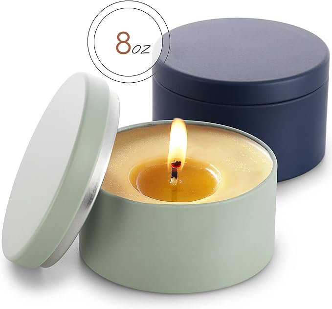Hearth & Harbor Tin Candle Jars for Making Candles - DIY Candle Containers with Lids - Metal Candle Jars - Bulk Tins Storage for Candle - (12 Pieces) - (8 Ounces) - Solid Navy and Sage