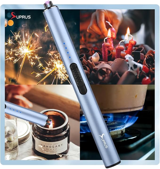 SUPRUS Electric Arc Windproof Flameless USB Rechargeable Lighter with Safety Lock for Candle (Blue)