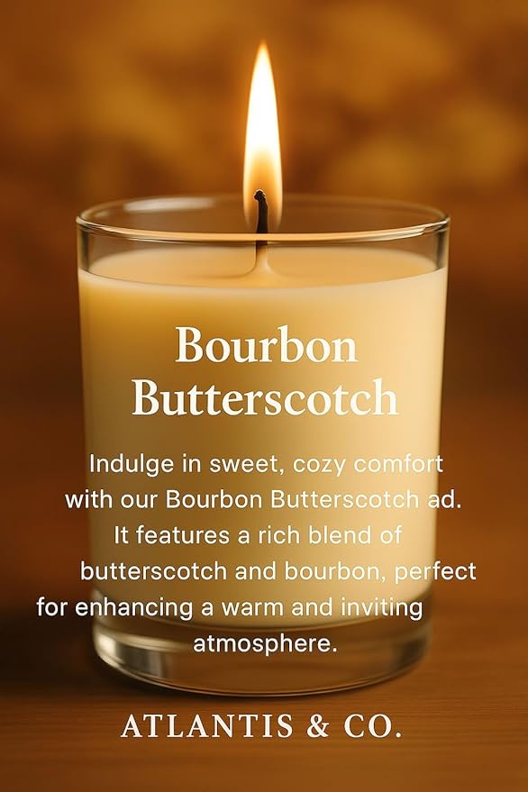 Bourbon Butterscotch Scented Candle, 8oz Soy Jar with Long-Lasting Burn, Giftable, Holidays,Birthdays