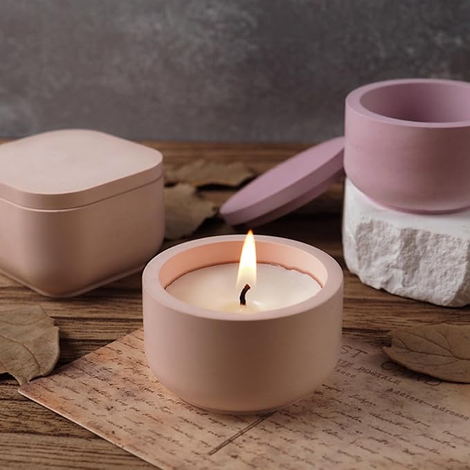 2 Sizes Candle Jar Molds, Silicone Concrete for Candle Holder with Lids, Candles Resin Mould Epoxy Resin Casting DIY for Candle Making Supplies Scented Candles Soaps Making