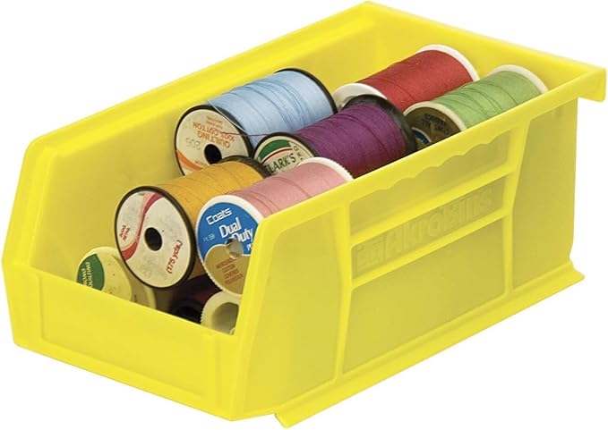 Akro-Mils 30220 AkroBins Plastic Storage Bins, Space-Saving Stackable Bins for Garage, Pantry, Craft Organization, 7" x 4" x 3", Yellow, 24-Pack