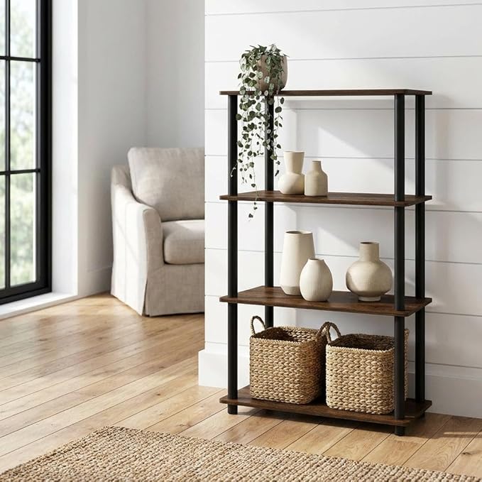 Furnifact Walnut Brown Bookcase with Sturdy Wood Construction, Modern Design, Ample Storage, Durable Frame, Ideal for Living Room or Office, Single Piece