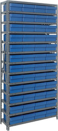 Quantum Storage Systems 1875-606BL Solid Heavy Duty 13 Shelves 48 Super Tuff Euro Blue Bins 75" H x 36" W x 18" D