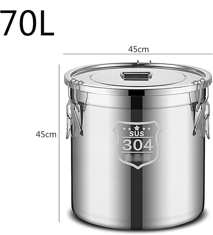 Stockpots 304 Stainless Steel Sealed Storage Bucket with Lid, Double Seal, Commercial Large-Capacity, Moisture-Proof,Leak-Proof (Size : 50cm50cm(98L)) ()