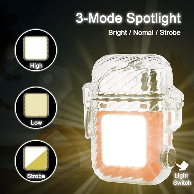 SUPRUS Luminous 3 Modes of Flashlight Windproof Waterproof Lighter Electric Rechargeable Dual Arc Plasma Lighter with Survival Emergency Whistle and Lanyard (Orange)