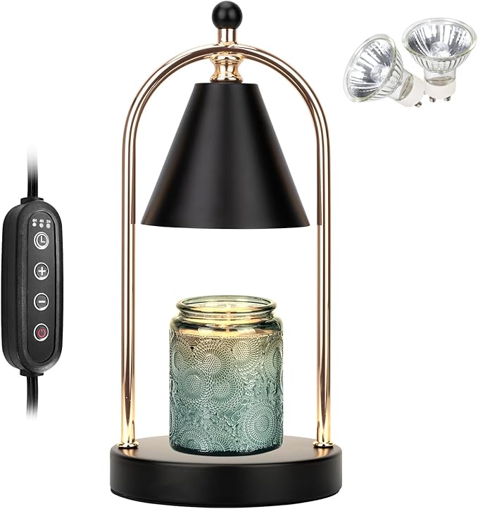 Soilsiu Candle Warmer Lamp with Timer, Electric Black Light for Bedroom, Dimmer Wax Melts Warmer for Candle Jars, Beside Lamp Gifts for Women Home Decor (2 Bulbs Included)