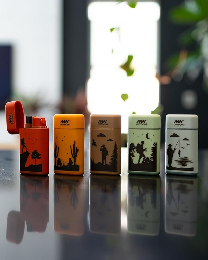 MK Lighter 5-Pack Torch Flame Pocket Lighters, Refillable and Multipurpose, Ideal for Candles, BBQ, Camping, and Everyday Use (Wild Spirit-5PC)