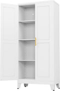 Ckzbx White Metal Cabinets with Doors and Shelves, 61" H Storage Cabinet Pantry Cabinet Garage Cabinets for Kitchen, Living Room, Dinning Room