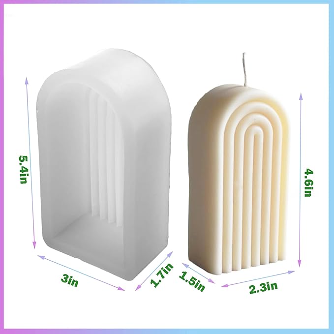 Geometric Rainbow Arch Candle Molds, Striped U-Shaped Silicone Mold, Abstract Lines Epoxy Molds for Candle Making and Baking Making Soap Wax Cake Mousse Ice Cream