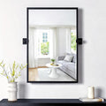 Rectangle Bathroom Mirror - 24x36 Inch Black Metal Framed Tilting Beveled Vanity Mirrors, Modern Pivot Mirror for Bedroom Bathroom Living Room Entrance