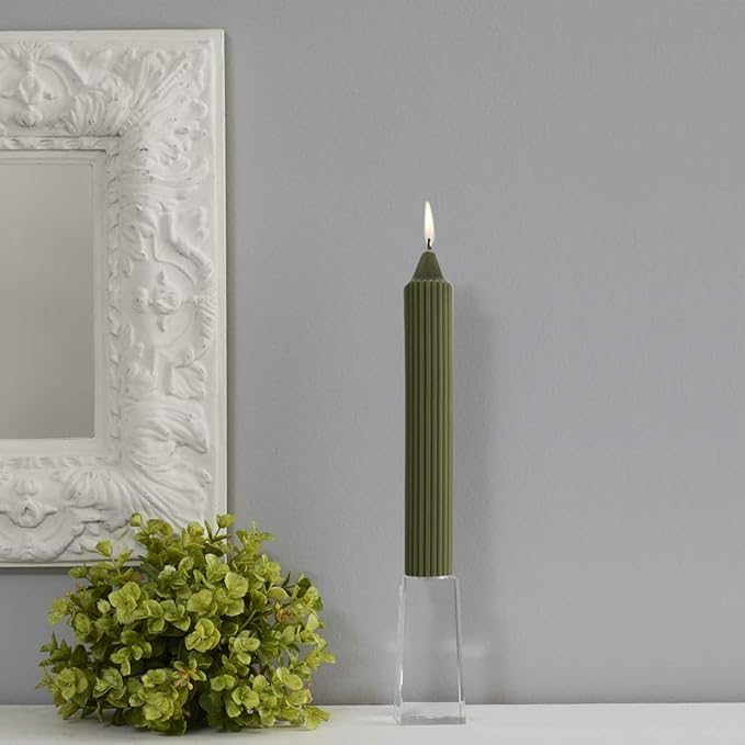 Root Candles 4-Count Unscented Dinner Candles Dripless Beeswax Enhanced Grecian Collenette Boxed Candle Set, 9-Inch, Dark Olive