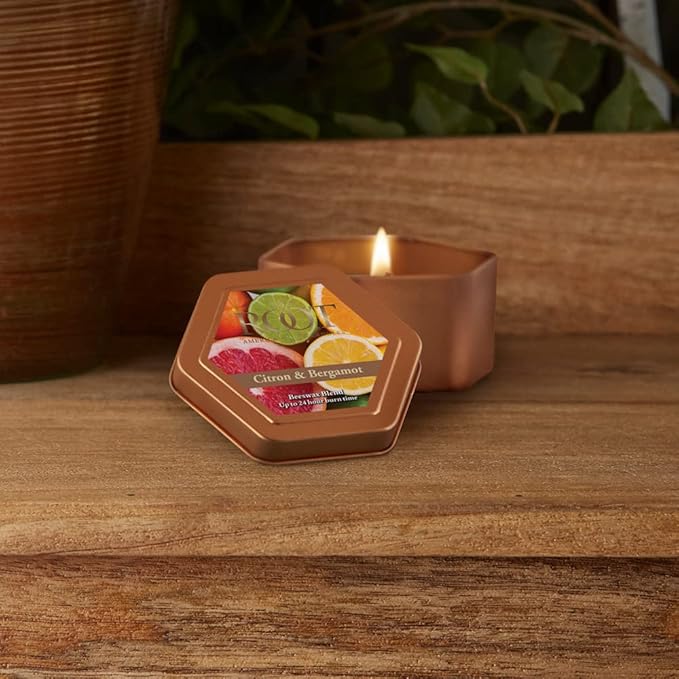 Root Candles Scented Candles in Travel Tin 24-Hour Honeycomb Traveler Handcrafted Beeswax Blend Candle, 4-Ounce, Citron & Bergamot