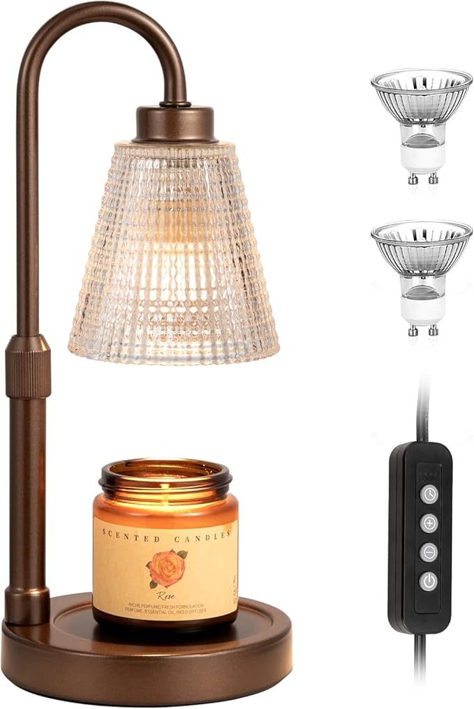 Innqoo Brown Candle Warmer Lamp with Timer, Dimmable Candle Warmer for Jar Candles, Height Adjustable Wax Melts Warmer, Birthday Gifts for Women Mom, House Warming Gifts New Home Decor