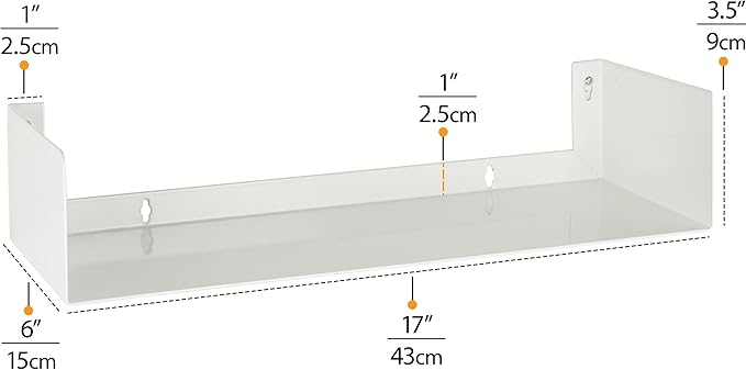 Wallniture Bali Sturdy Metal U Shape Bookshelf - Wall Mountable CD DVD Storage Multi-Purpose Display Rack in White