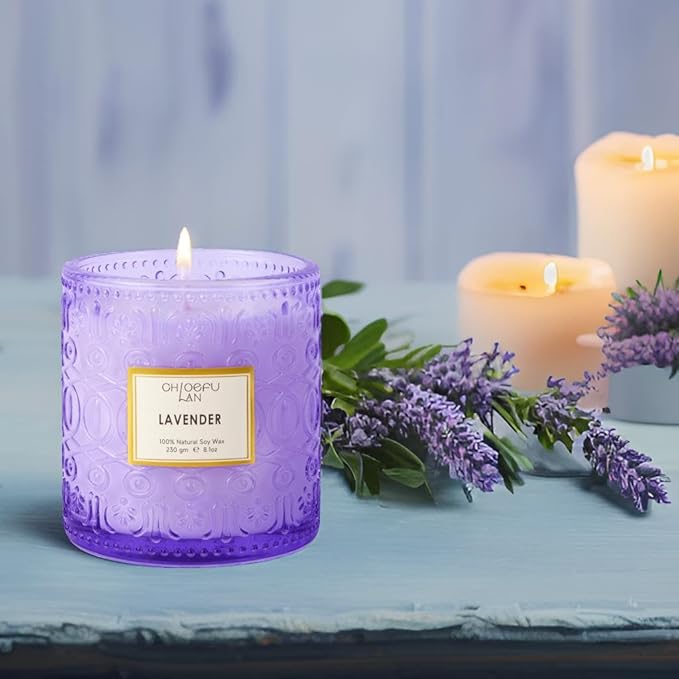Chloefu LAN Lavender Candle, Candles for Women, Purple Candles, Scented Candle Gift, Nature Soy Wax, Home Decor, Mother Gifts, 55 Hours Long Burning, 8.1 oz