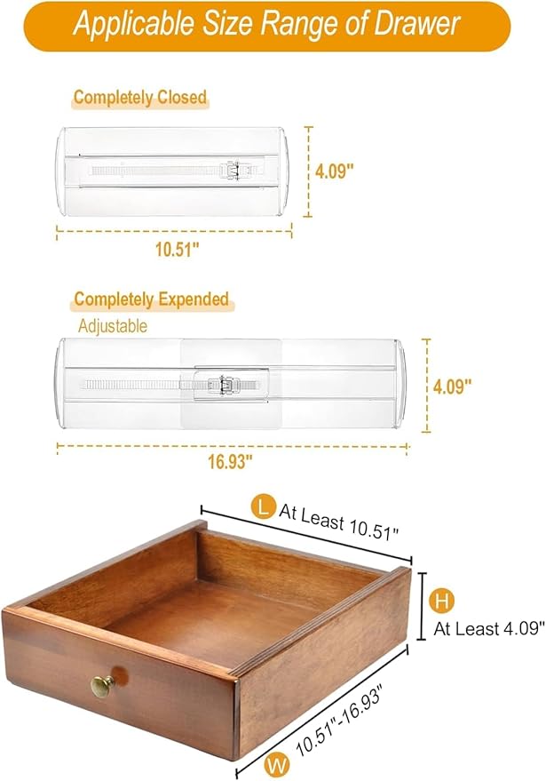 6 Pack Adjustable Drawer Dividers - 4" High Clear Expandable Dresser Organizers 10"-17" Length, Transparent Drawer Separators for Clothes, Underwear, Cosmetics & Kitchen Utensils Storage
