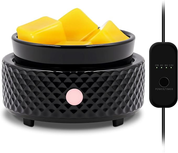 Wax Melt Warmer with Timer Ceramic 4-in-1 Candle Warmer with Auto Shut-Off for Scented Wax Melts, Candle Jars, Essential Oil, Coffee Cup Warmer Wax Burner Home Decor Fragrance Gifts for Women - Black