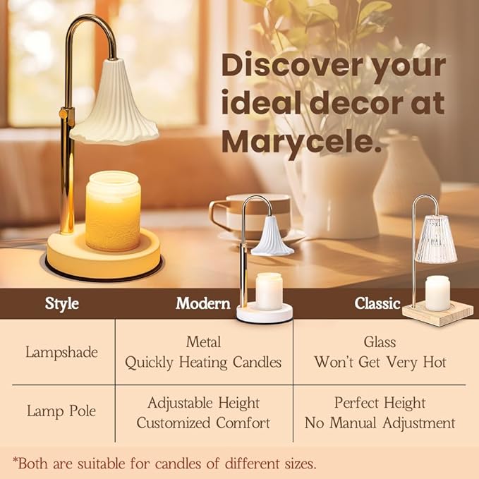 Marycele Candle Warmer Lamp with Timer, Electric Lamp Candle Warmer White, Birthday Gifts for Women, Bedroom Western Home Decor, Dimmable Wax Melt Warmer for Scented Wax