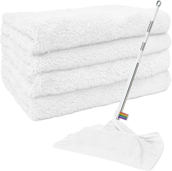 4 Pcs Extra Large Microfiber Cleaning Cloth, 30"x20" Washable Reusable Floor Cloth for Squeegee Mop House Floor Kitchen Car Window Highly Absorbent, Lint and Streak Free (White)