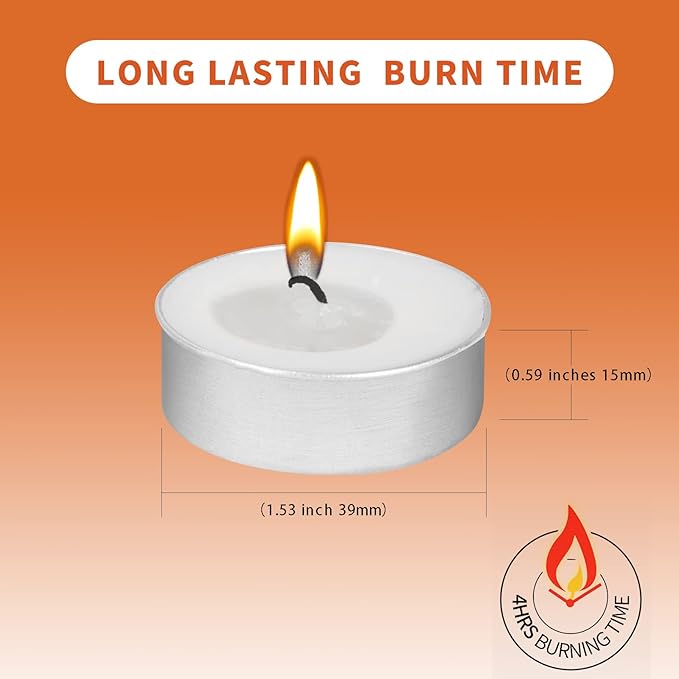 AlterEgo Unscented Tea Lights - 200 Pack Tealight Candles - 4+ Hour Burn Time - Clean-Burning White Palm Votive Smokeless Tealights Candles for Home, Shabbat & Anniversaries (200Pack)
