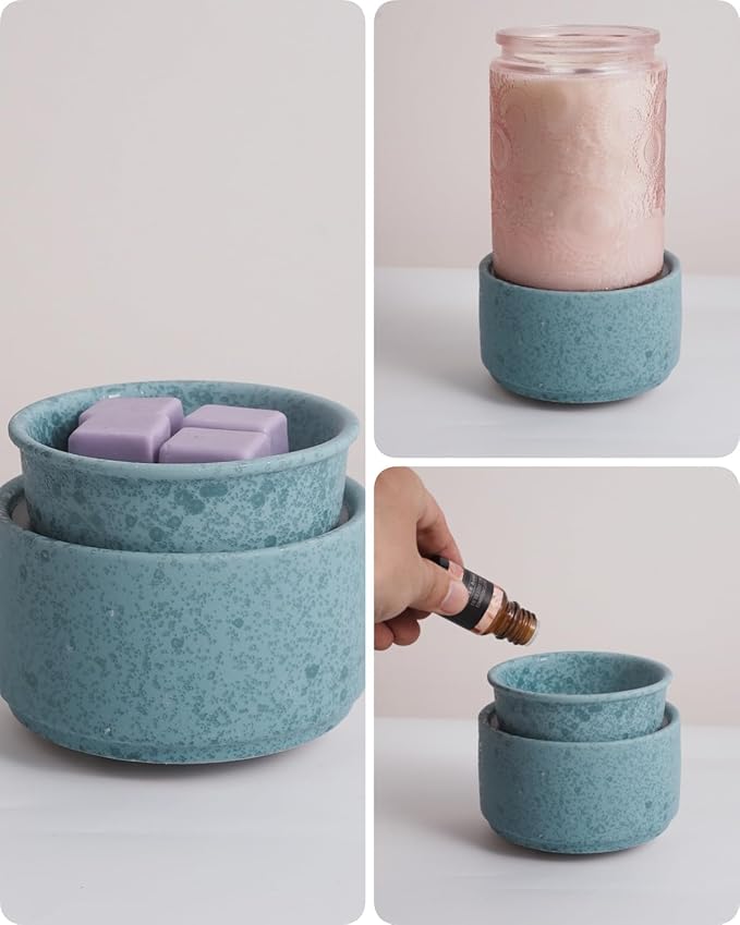Ceramic Electric Wax Melt Warmer & Cube Oil Melter Cute Small Warmers Aromatherapy for Home Decorative Burner Melts Scented Candle Tart Scent Warm Fragrance (Blue Style)