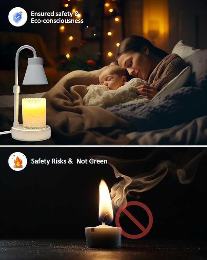 Elenhome Candle Warmer Lamp with Adjustable Height - Stepless Dimming & Metal Finish - No Flame Scented, Includes 2 Bulbs (White)
