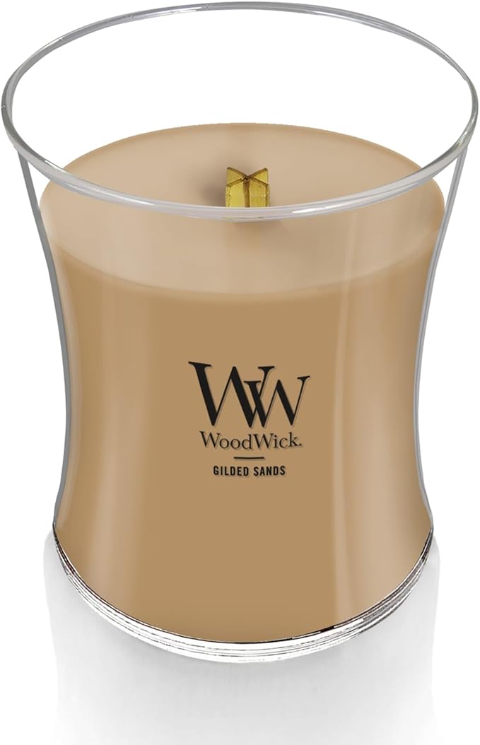 WoodWick Gilded Sands Scented, Medium Hourglass, Crackles as it Burns, Up to 50 hrs Burn time, Perfect for Gifting, 9.7oz