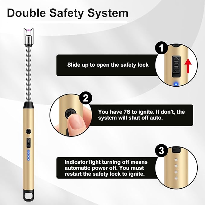 LcFun Candle Lighter with 360° Flexible Neck & Safety Lock, Windproof USB Rechargeable Electric Lighter, Flameless Arc Long Matches for Grill, BBQ, Camping, Fireplace, Stove