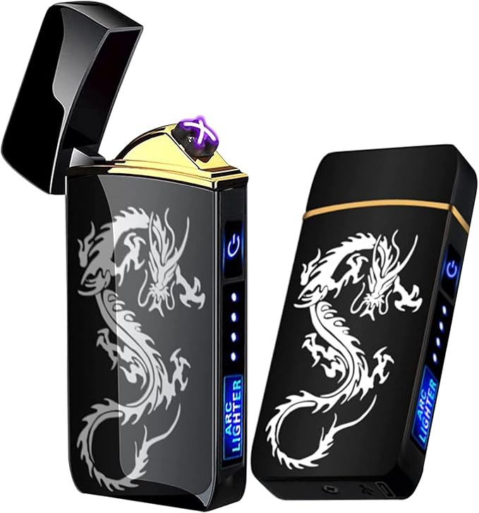T3 Black Dragon Arc Lighter - Smart, USB Rechargeable, Windproof, Flameless, Lightweight Plasma Lighter for Fire, BBQs, Fireworks, Candle, Camping - Indoors & Outdoors