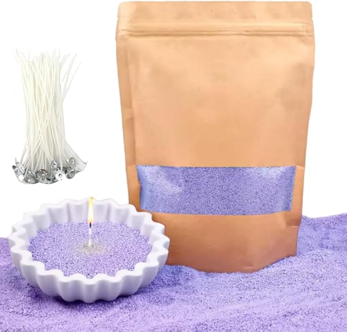 PHYMAT 1.1LB Colored Candle Wax Sand Bulk, Pearled Candle and 50pcs Wicks, Refillable Plant Sand Candles with Wicks Kit for DIY Handmade Candle Making, Party, Wedding, Home Decor