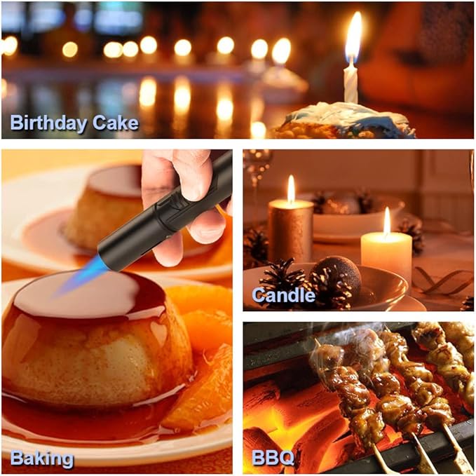 2 Pack Torch Lighter with Fuel Level Window, Adjustable Fire Jet Torch Windproof Lighter Long for Grill Cooking Candle, Black