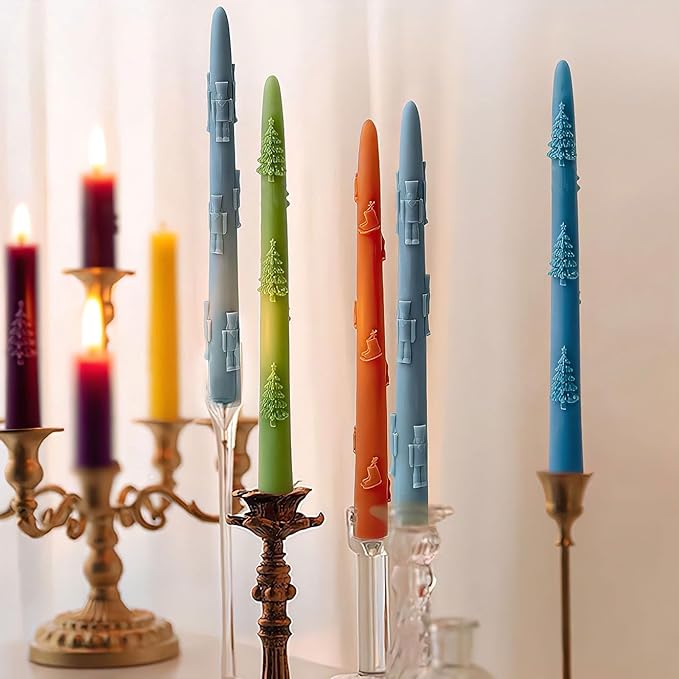 2 PCS Christmas Long Candle Silicone Mold,Pillar Candlestick Candle Mold Christmas Tree and Walnut Soldiers Candle Mold for DIY Handcraft,Gift Wedding Party Home Dinner Festive Days